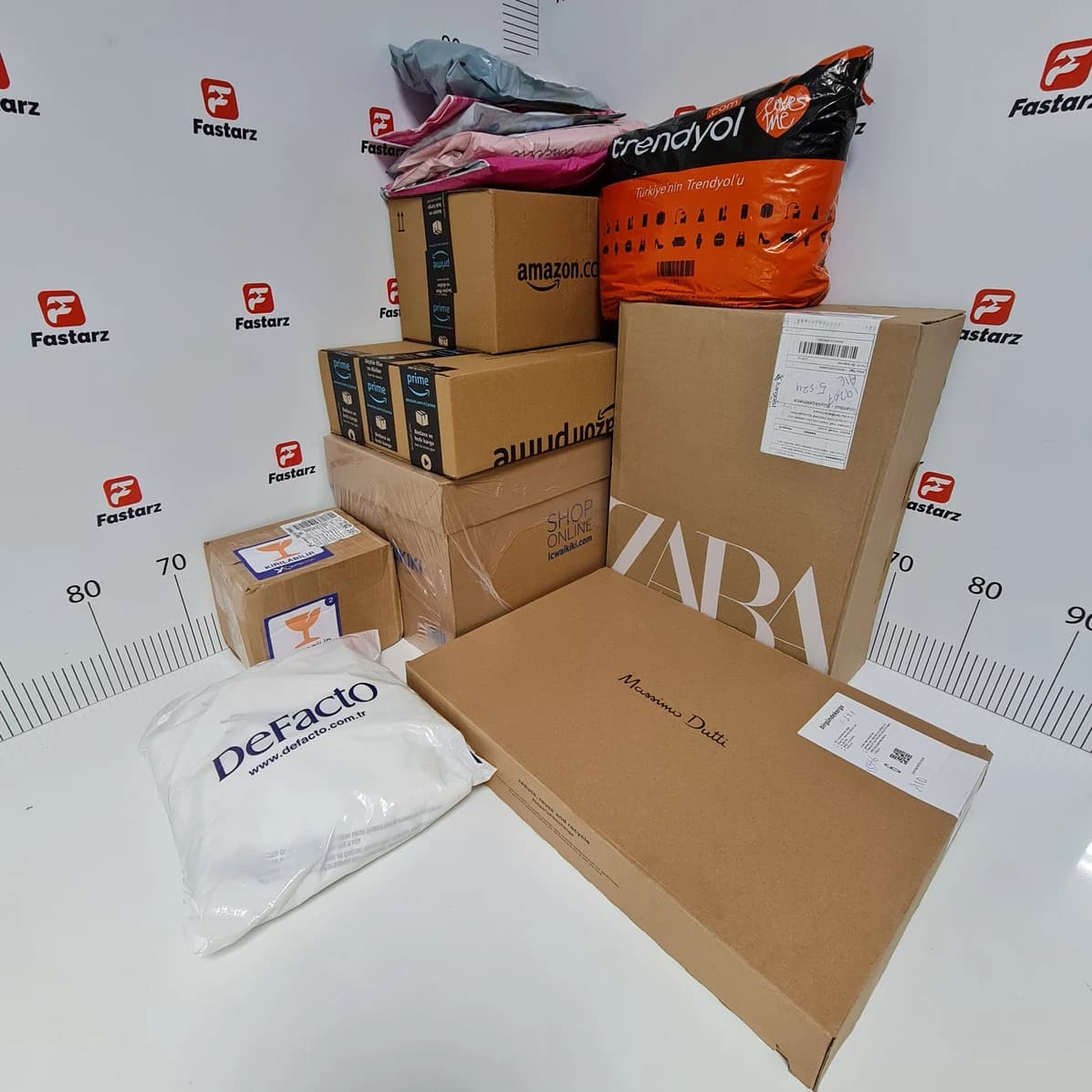 Warehouse parcels moving through a package reception area